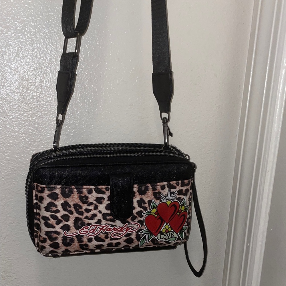Ed Hardy Leopard Print Crossbody Bag - wallet bag